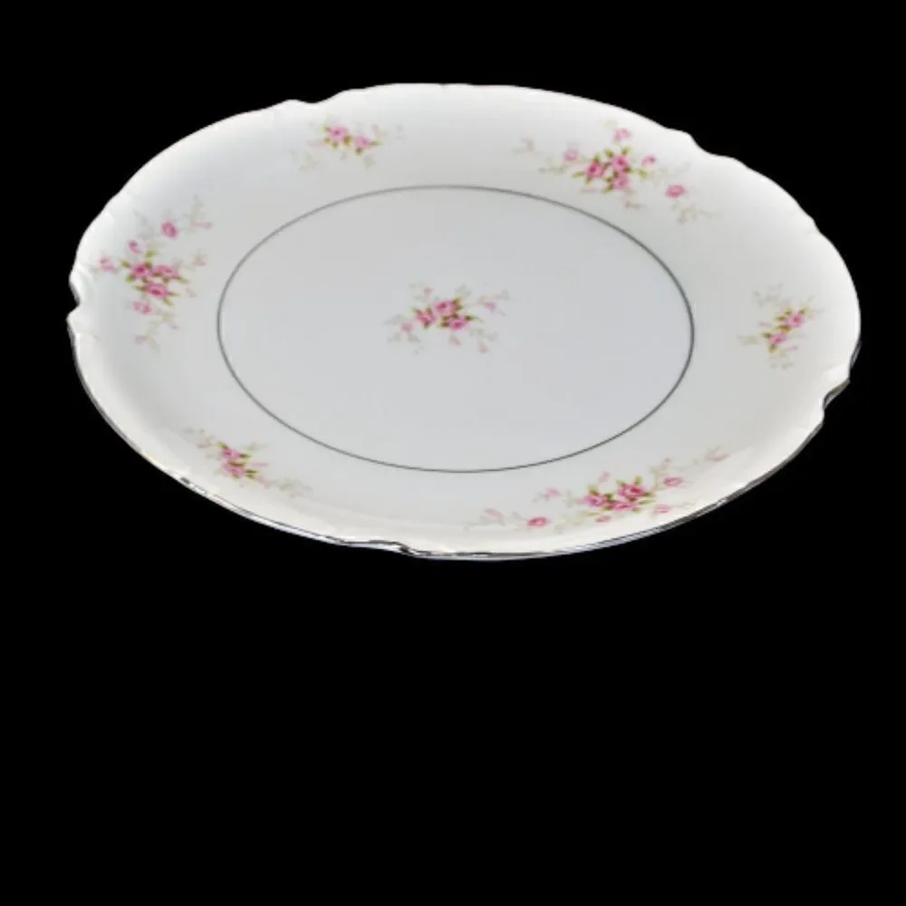 Mikasa VERSAILLES 9344 Chop Plate Platter 12 Inch Silver Trim Pink Roses